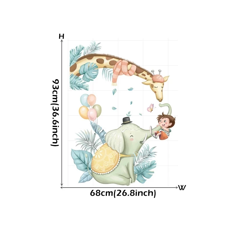 Милые наклейки на стену со слоном жирафом мальчиком для детской комнаты