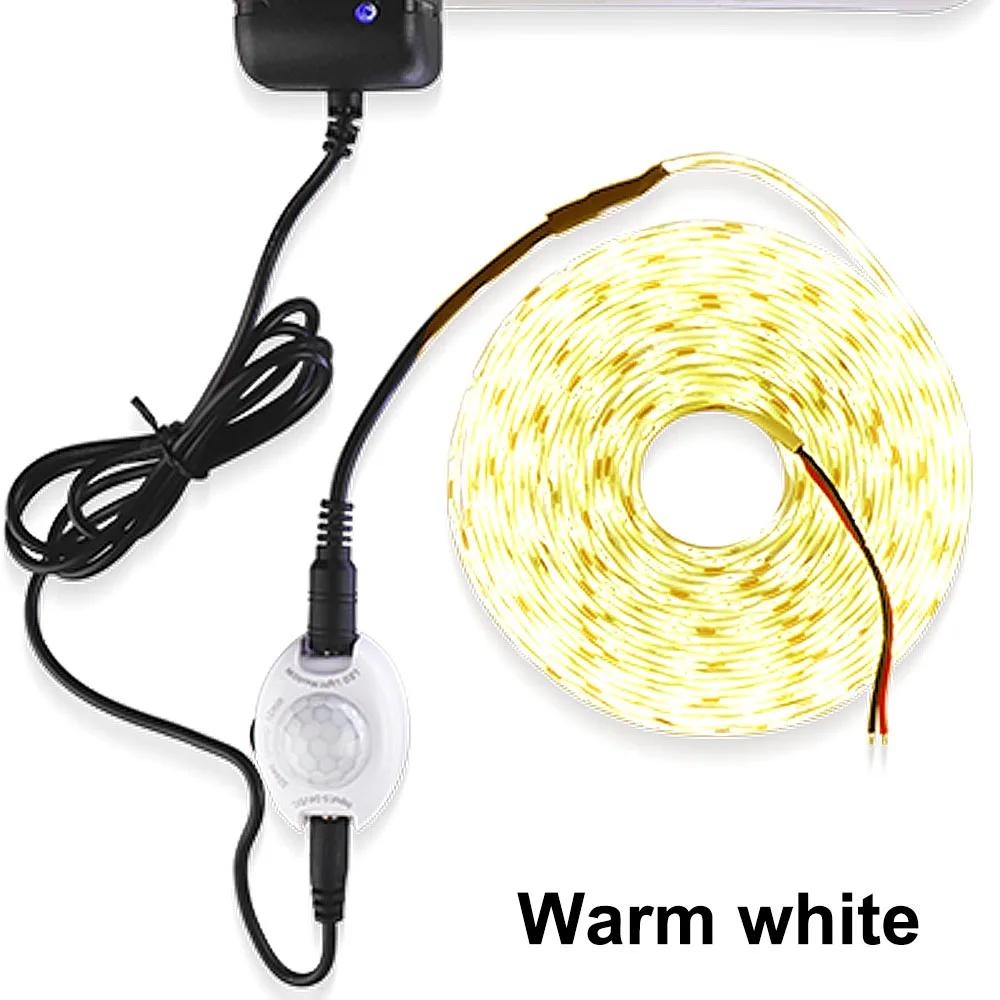 Warm White Светильник-кровать с датчиком движения, 1,2 м, Светодиодная лента, Ночной светильник, 12 В, светильник для шкафа, теплый белый, с таймером автоматического отключения - Испускаемый цвет: Warm White