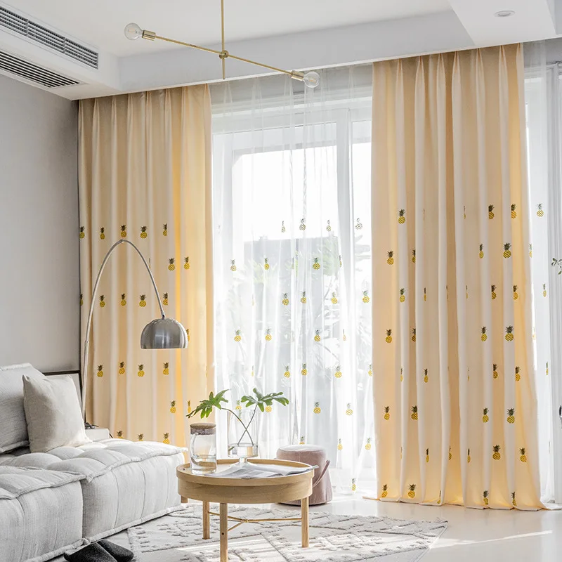 

Fresh and Simple Small Pineapple Hipster Cartoon Embroidery Curtains for Living Room Bedroom Curtains Blackout Curtain