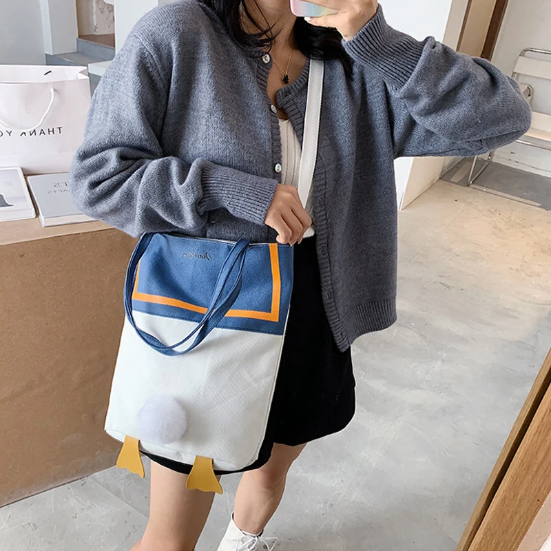 Duck Butt Medium Tote Bag Trendy Cartoon Canvas Women's Wallet One Shoulder