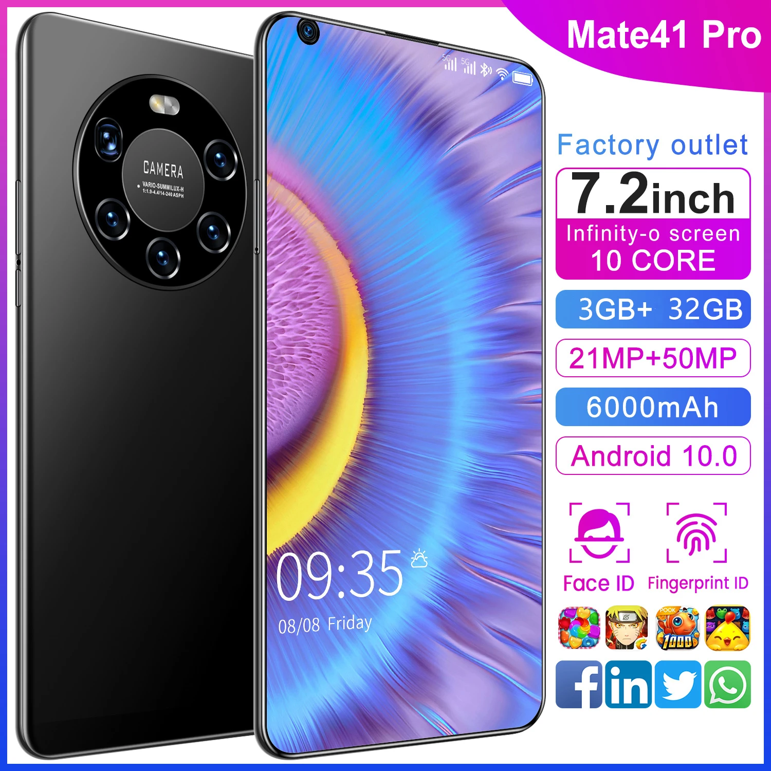 7 2 дюймов HD Большой Экран смартфон Rugum Коврики 41 Pro Android 10 0 3 Гб оперативной памяти
