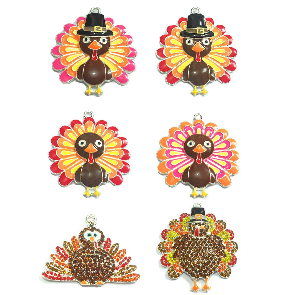 Оптовая продажа 10 шт./пакет серебро Цвет эмаль и стразы на День Благодарения