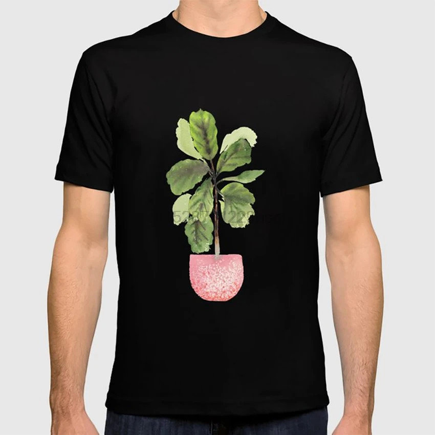 Fiddle Leaf Fig (Акварельная) Футболка растительная ботаническая зеленая листья бохо