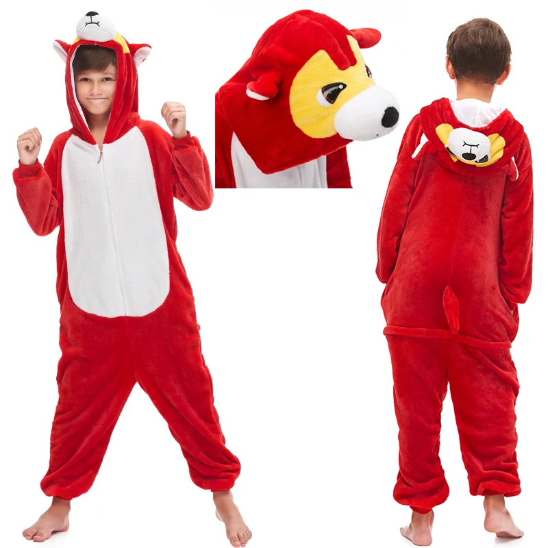 Детские зимние пижамы Kugurumi одежда для сна с животными фланелевая теплая детская