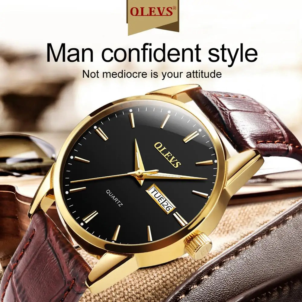 Мужские водонепроницаемые аналоговые кварцевые часы из натуральной