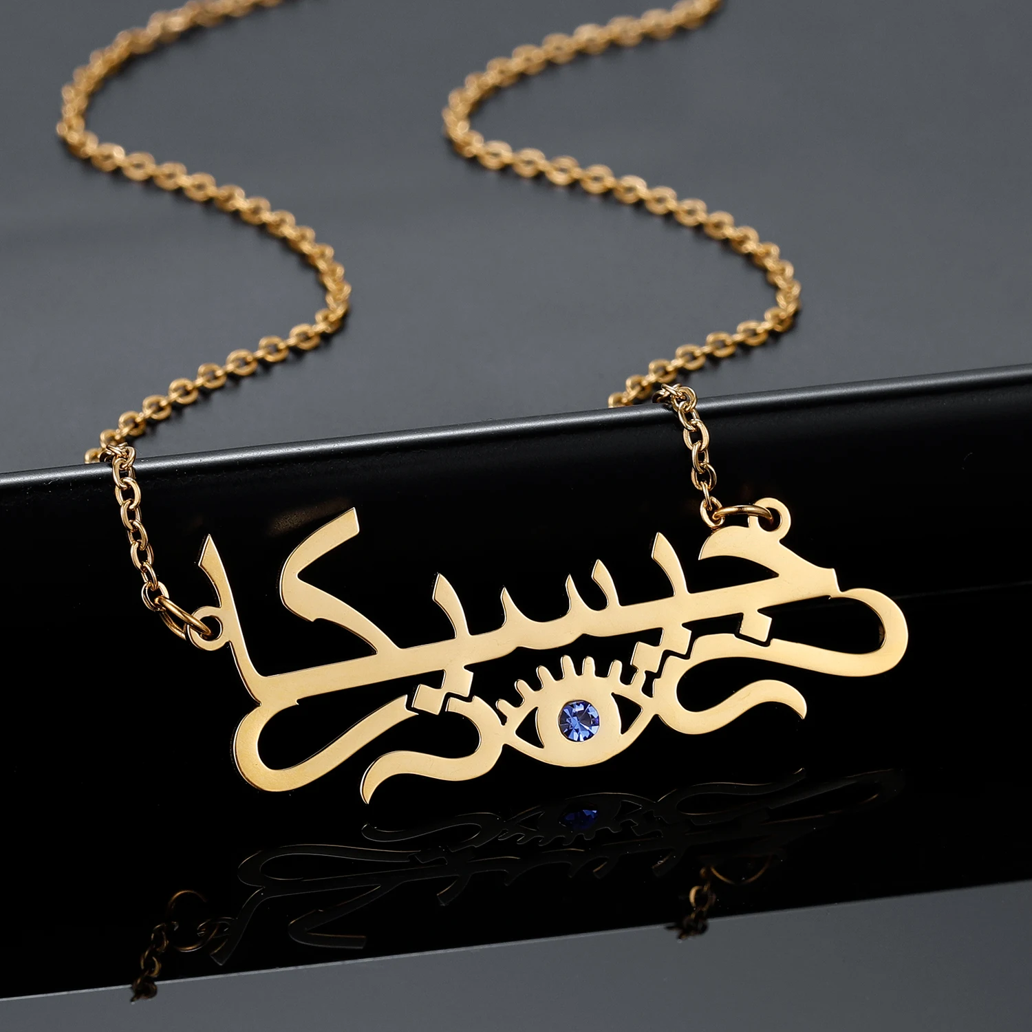 Custome Arabic Name Personalized Necklace Evil Eye Pendent Stainless Steel Islamic Necklaces For Women Jewelry Christmas Gifts
