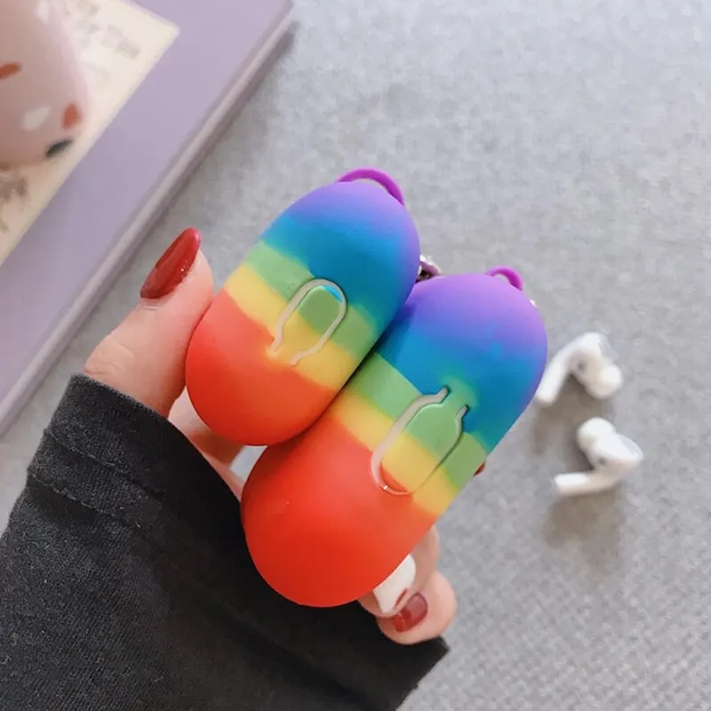 

Cute Rainbow Building Block Pendant For Apple AirPods 1 2 Charging Soft Silicon Cover Wireless Bluetooth Earphone Case