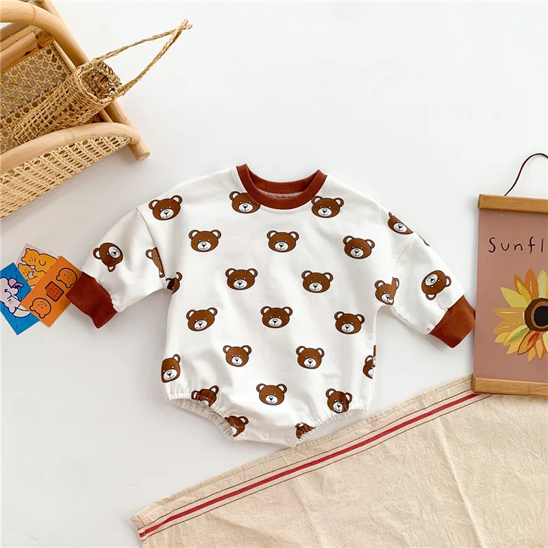 

Повседневный свободный хлопковый комбинезон для маленьких мальчиков и девочек, весенне-осенний Повседневный милый белый комбинезон с рису...