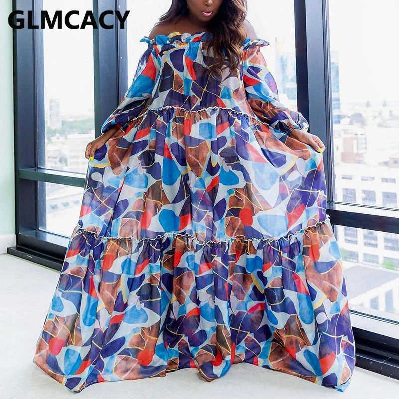 

Women Lantern Sleeve Slash Neck Maxi Dress Elegant Classy Loose Party Dress
