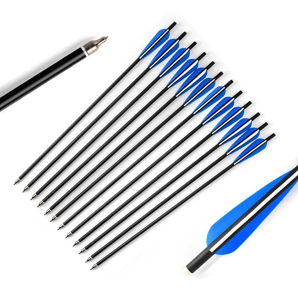 

17/20/22 Inches Mix Carbon Crossbow Arrow Diameter 8.8mm 125 Grain Point Blue White Feather for Archery Shooting