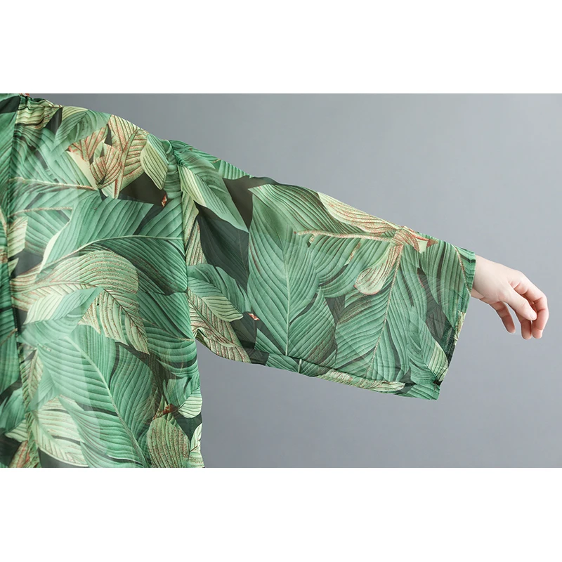 Women Loose Floral Print Blouse Summer Casual Boho Chiffon Coat Shawl Kimono Cardigan Tops Green Shirts Plus 3XL | Женская одежда