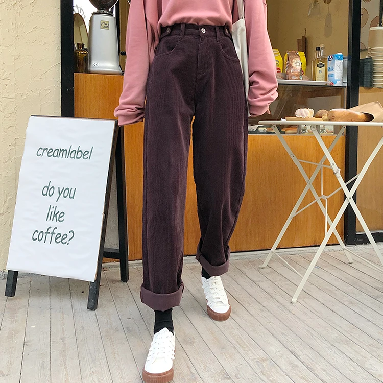 

High Waist Casual Loose Female Trousers Korean Style Vintage Plus Size Baggy Pants Wide Leg Corduroy Pants Women