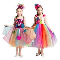 girls birthday party dress kids rainbow candy lollipop modeling frock baby girl performance costumes summer kid children cloth