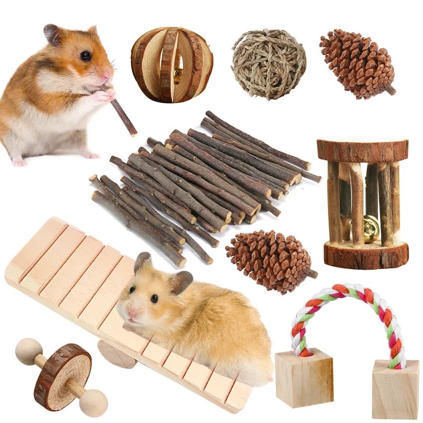 

8 Pcs Hamster Chew Toys Rodent Game Natural Wood Hamster Games Small Animal Toy for Teeth Care Gerbil Chinchilla Birds Bunny
