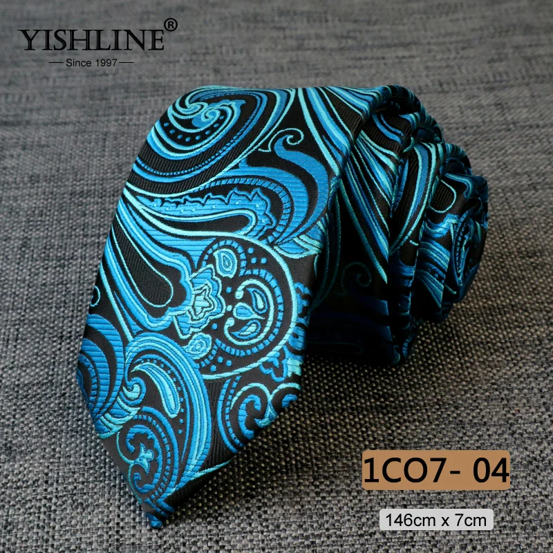 1CO7-4 YISHLINE модный мужской галстук 7 см с узором пейсли, Классический Цветочный галстук, 1200 иглы, галстуки для шеи, галстук для жениха, Свадебный галстук, обтягивающий синий и красный цвета - Цвет: 1CO7-4