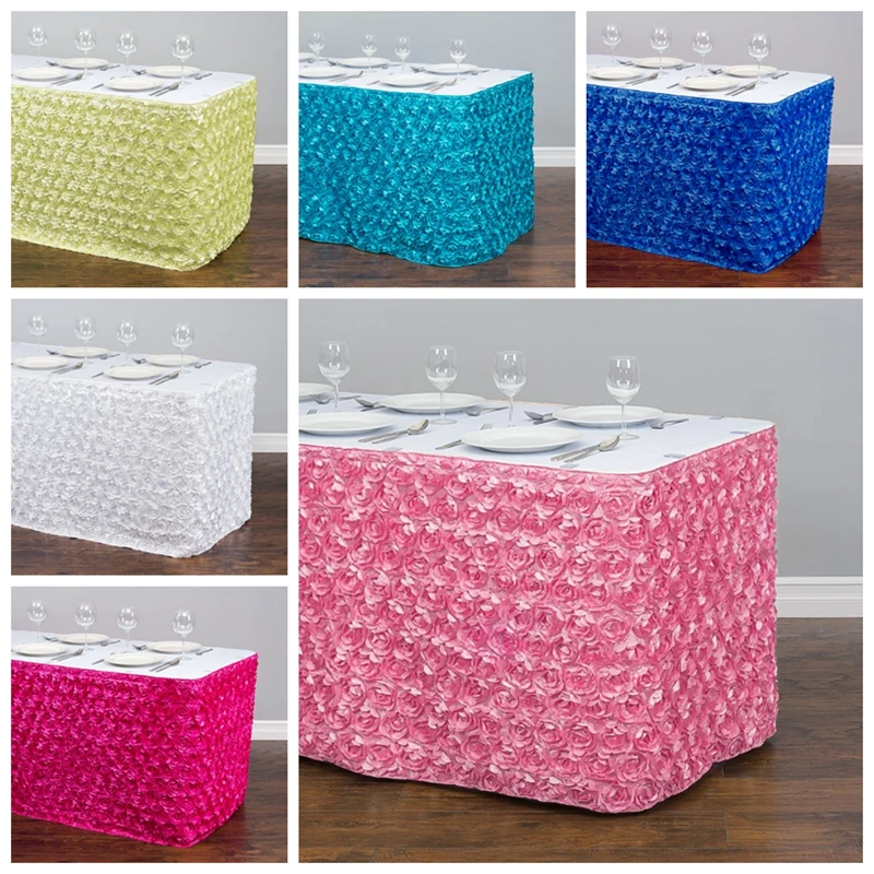 

Good Looking Satin Rose Tablecloth Skirting Cake Table Skirt For Wedding Event Decoration