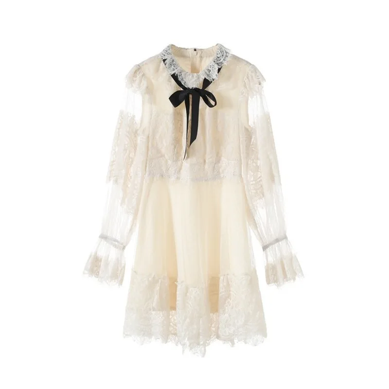 Новое Осеннее подиумное платье мини женское кружевное лоскутное сексуальное