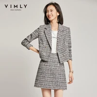 vimly winter short blazer elegant office lady tweed lapel jacket high waist a line mini skirt retro female two piece set 98551