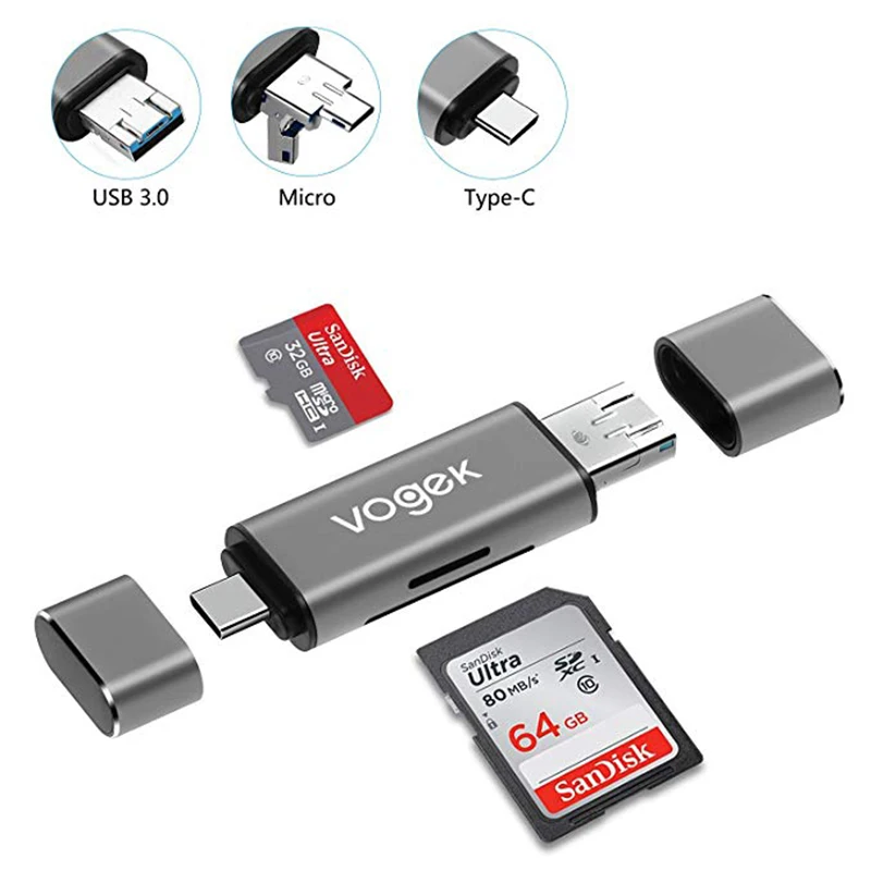 Кардридер Vogek 3-в-1 USB 3 0 SD/Micro SD SDXC SDHC адаптер для смарт-карт памяти MacBook ПК планшета