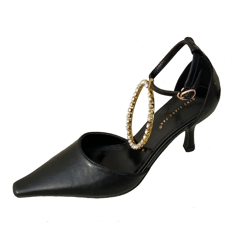 

Hight Heels Shoes For Women Spring Low Heel Pumps Fashion Rhinestone Circularity Pointed Toe Heels Ladies Office Shoes