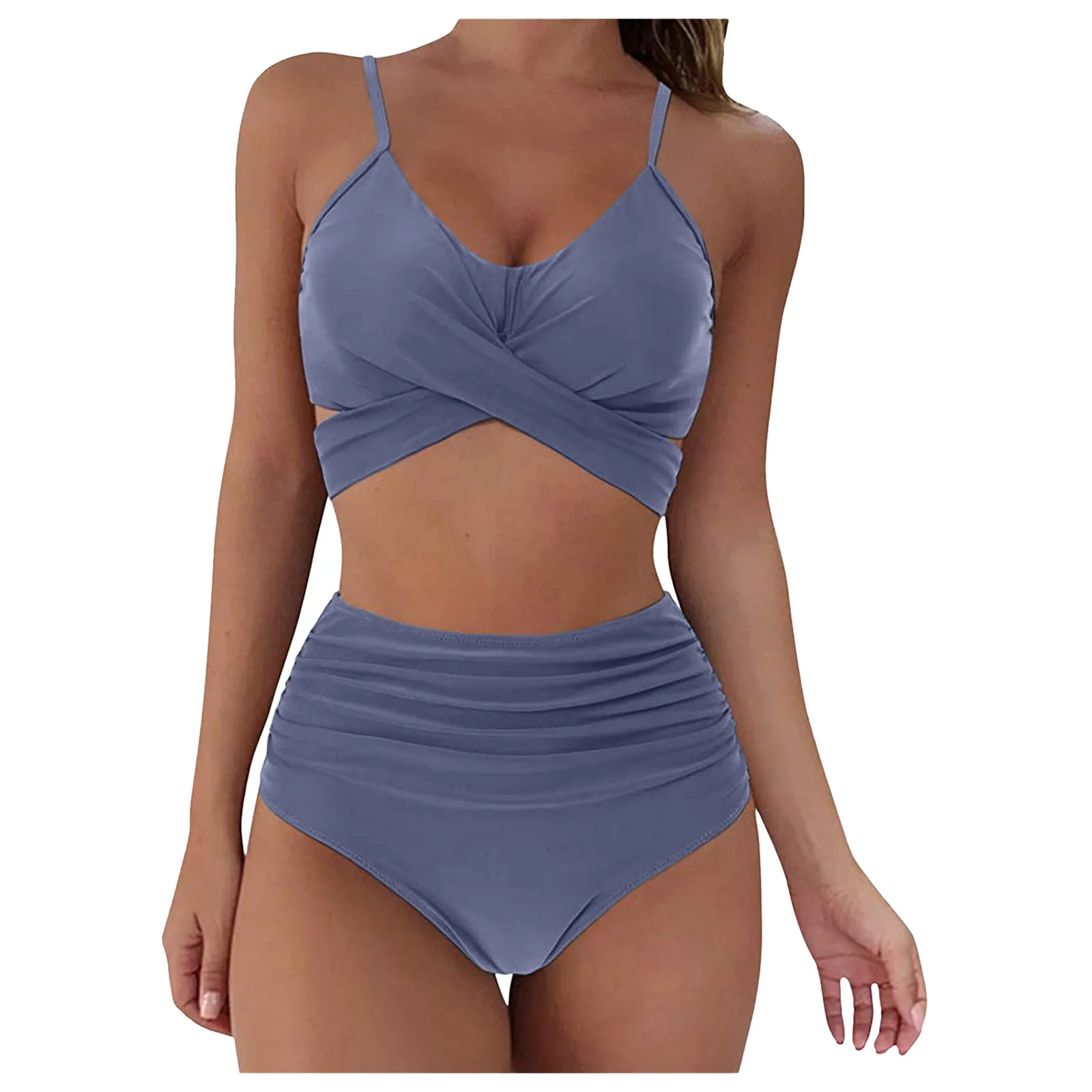 

High Waist Bikinis 2021 Swimwear Women Push Up Swimsuits Solid Brazilian Bikini mujer Ribbed Biquini Strap Swim Bathing Suits