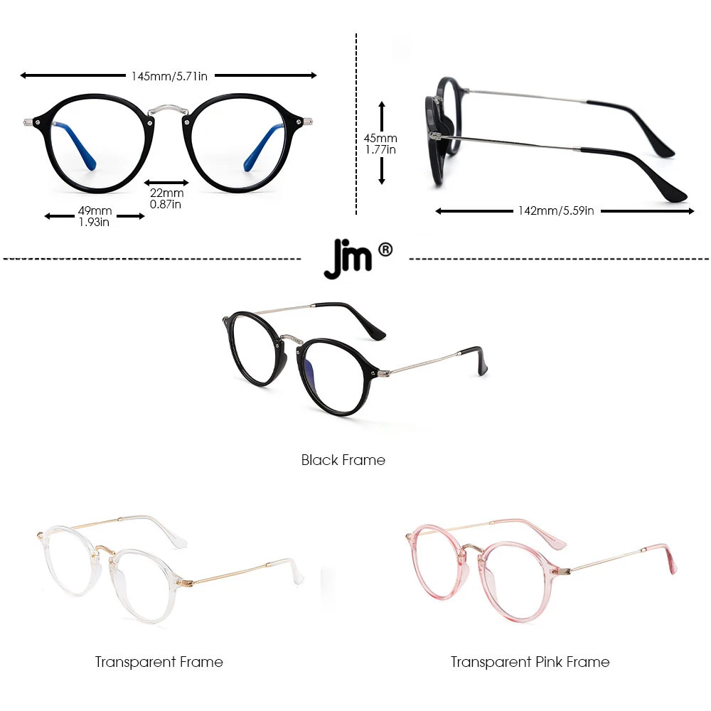

JM Round Anti BLue Light Glasses for Women Vintage Computer Blue Light Blocking Clear Glasses Frame