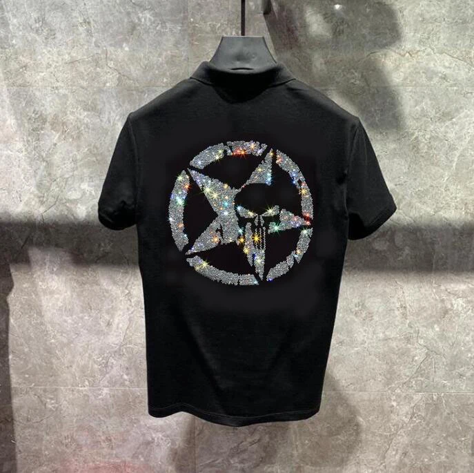 

New arrival men's Rhinestones polo shirts brand design stright tops business casual homme y tops plus 4xl