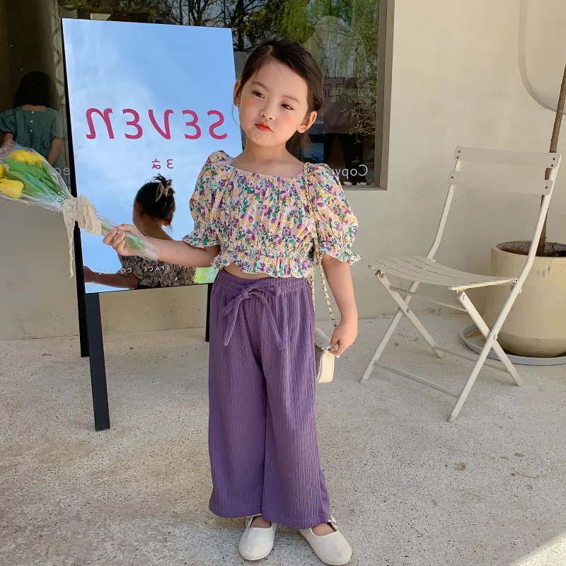 Одежда для девочек летняя спортивная футболка отдыха из двух предметов с милым