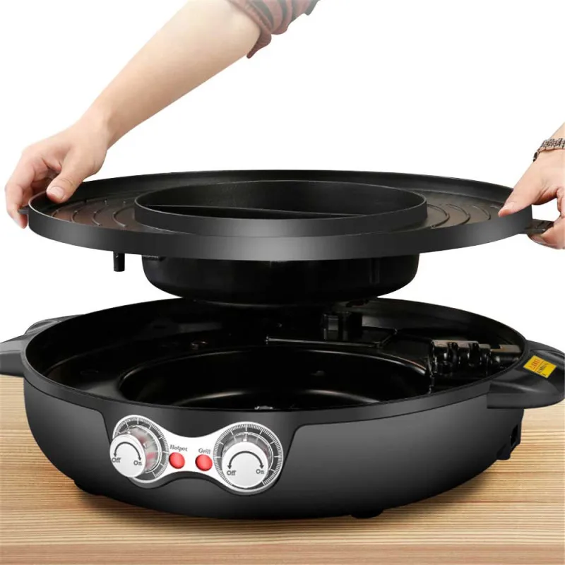 

42cm 2 In 1 Electric Smokeless Grill And Hot Pot Electric Indoor Hot Pot Grill 2200W Multifunctional Split-Design Baking Tray