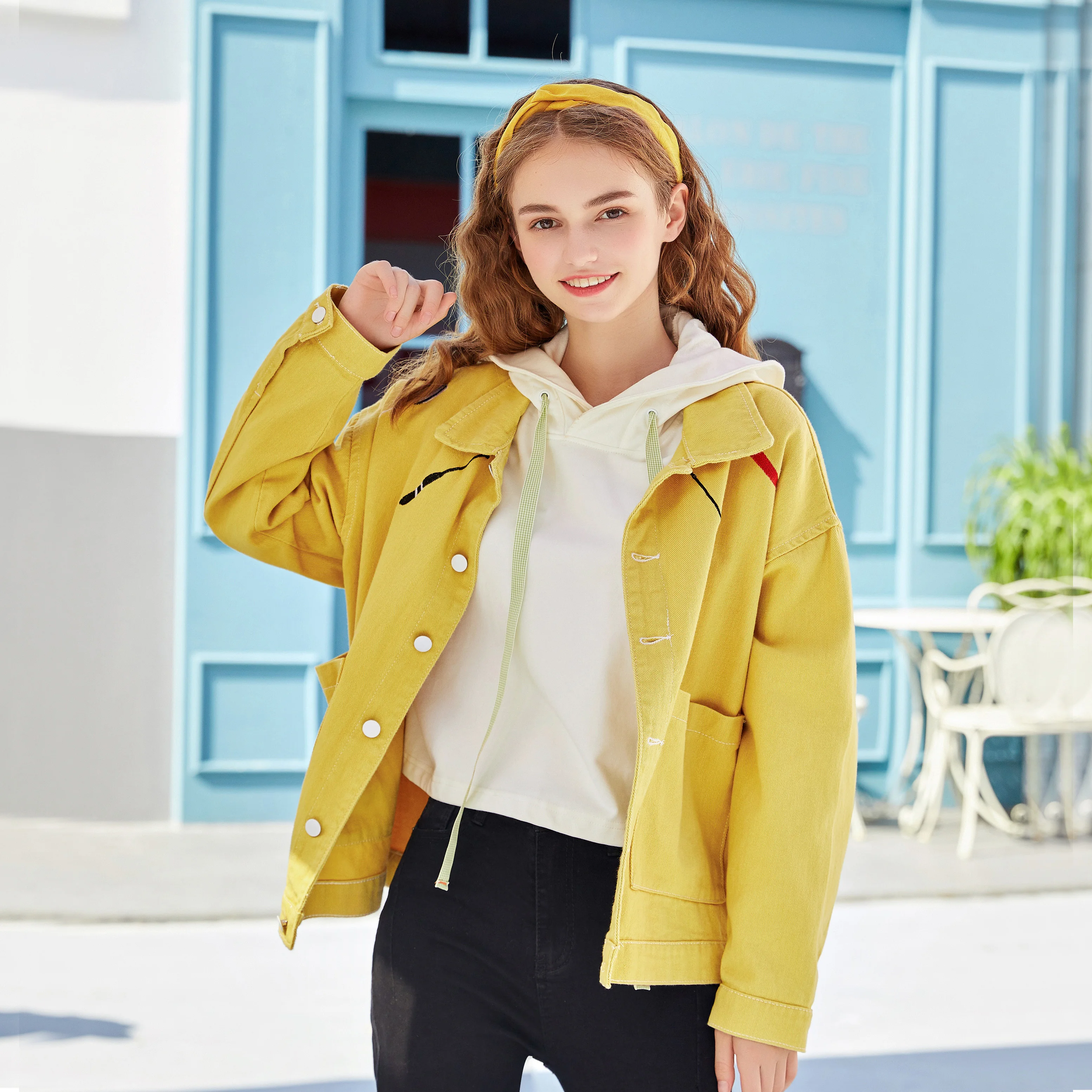 Однотонная джинсовая куртка с отложным воротником в стиле Харадзюку для женщин