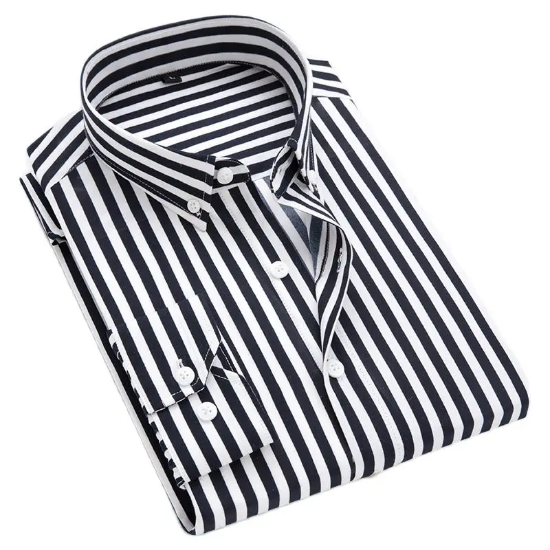 2021 Men's  stripedShirts Male High Quality Long Sleeve Slim Fit Business Casual Button-Down Collar Korean Shirt Plus Size 5XL