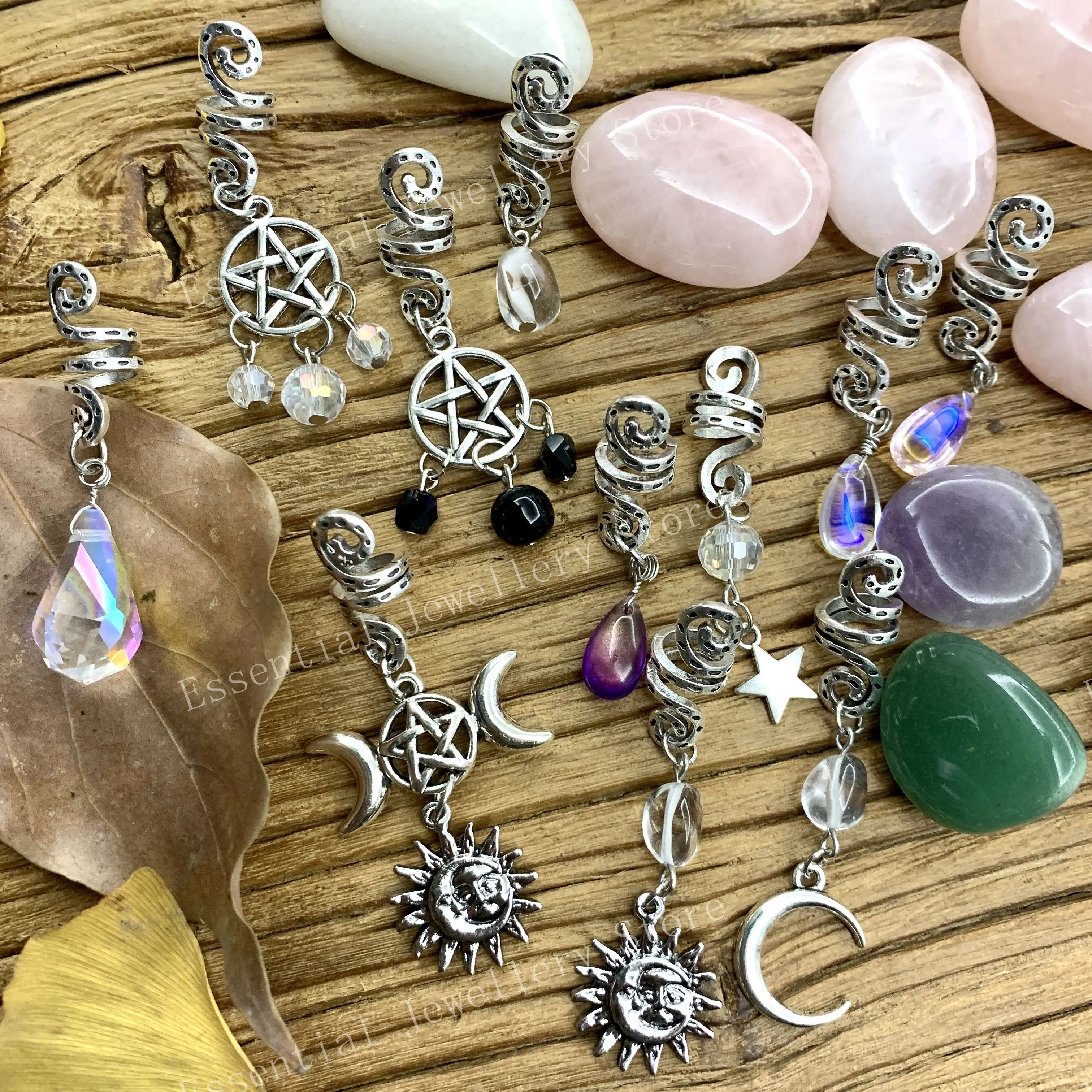 Witch accessories hair beads Crystal hair ring jewelry pendant  quartz dreadlocks universe  power hair accessories gifts