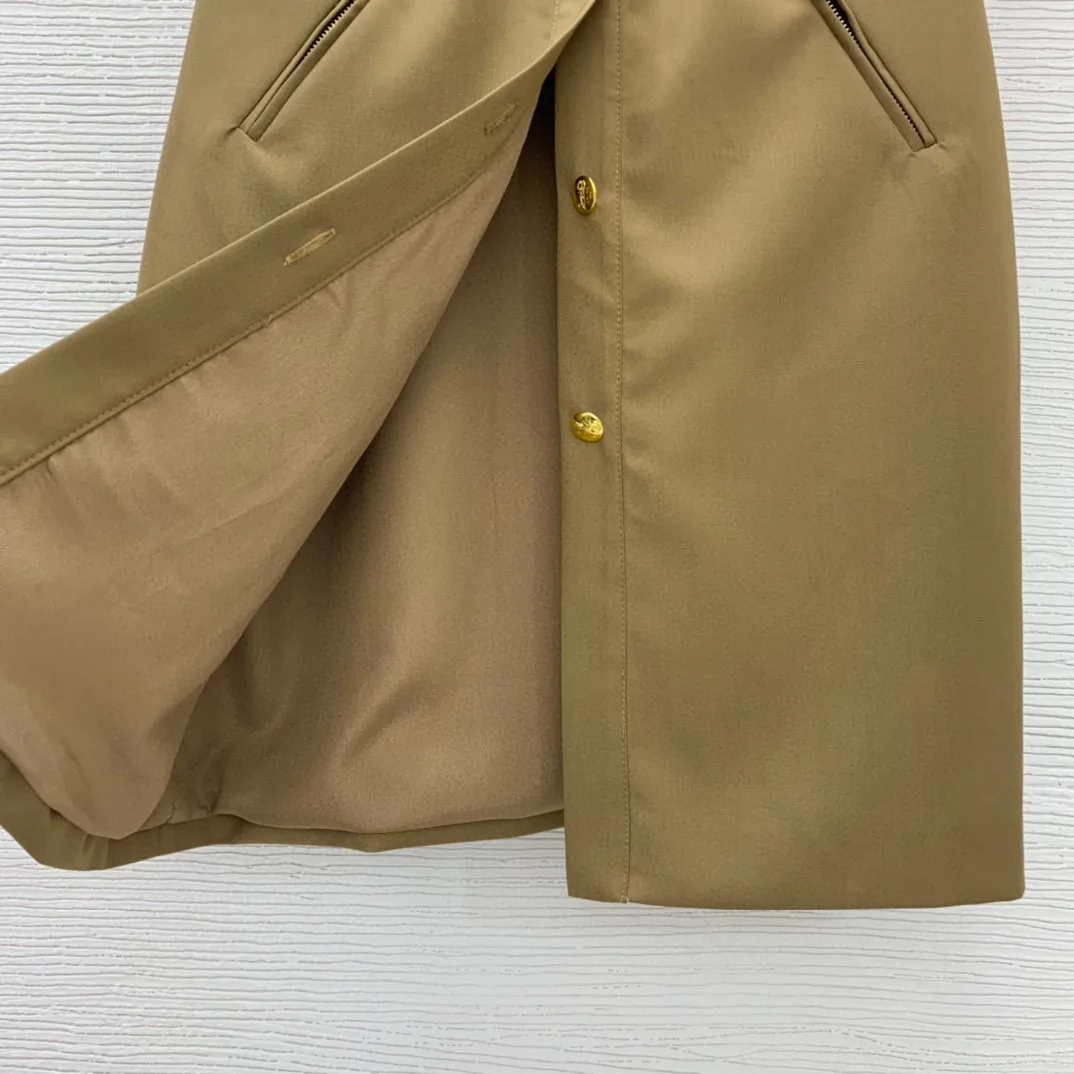 

High-quality women's dress 2021 fall Safari style temperament lapel waist Korean chic full length sleeve slit long skirt