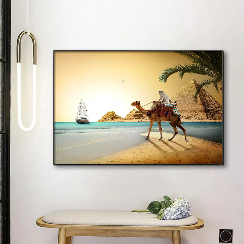 

Egypt Landscape Desert Camel Beach Boat Tree Photography Canvas Painting Wall Picture Printing Poster For Living Room Decoration