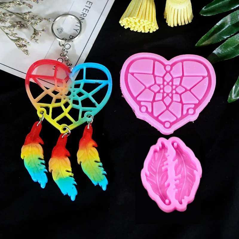 

634C 1 Set Dream Catcher Epoxy Resin Mold Feather Earrings Keychain Silicone Mould DIY Crafts Jewelry Car Pendant Decorations