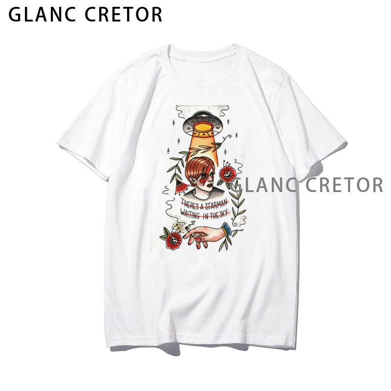 

Casual New T-shirt Street Personality European Women Harajuku David Bowie Portrait Printing Fun Hip Hop Summer