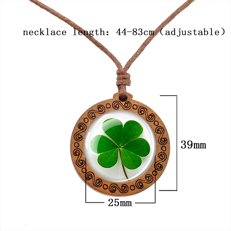 Luminous St. Patrick Day Shamrock Four-leaf Clover Wooden Necklace Glass Cabochon Daisy Lucky Jewelry Glow In The Dark images - 6