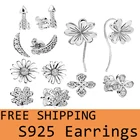 Серьги-гвоздики женские из серебра 925 пробы, с цветком