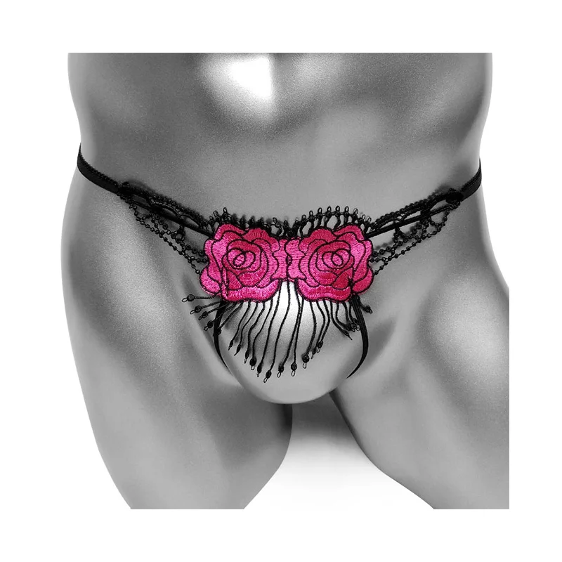 Трусы танга мужские с вышивкой пикантное нижнее белье открытой промежностью