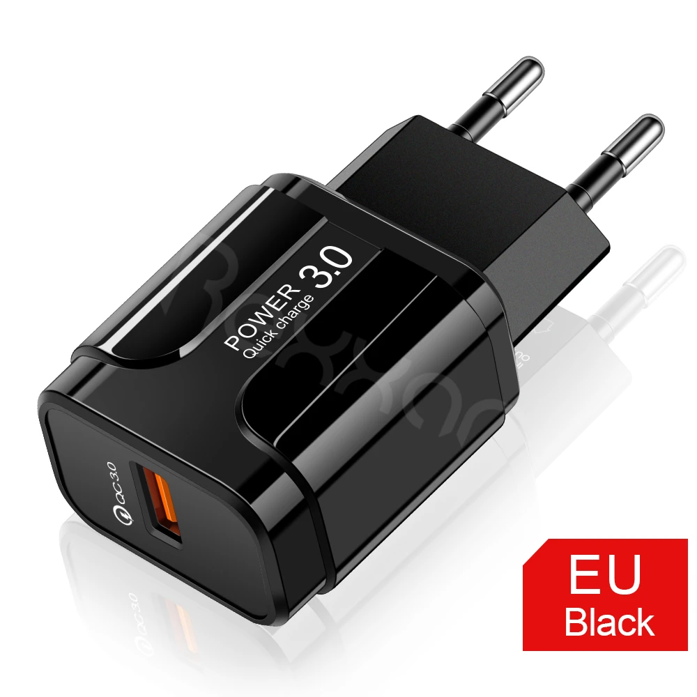 EU Charger Black Rexxar USB зарядное устройство Быстрая зарядка 3,0 настенный адаптер для iphone 6 7 XR samsung S10 мобильный телефон портативное зарядное устройство QC 3,0 - Тип штекера: EU Charger Black