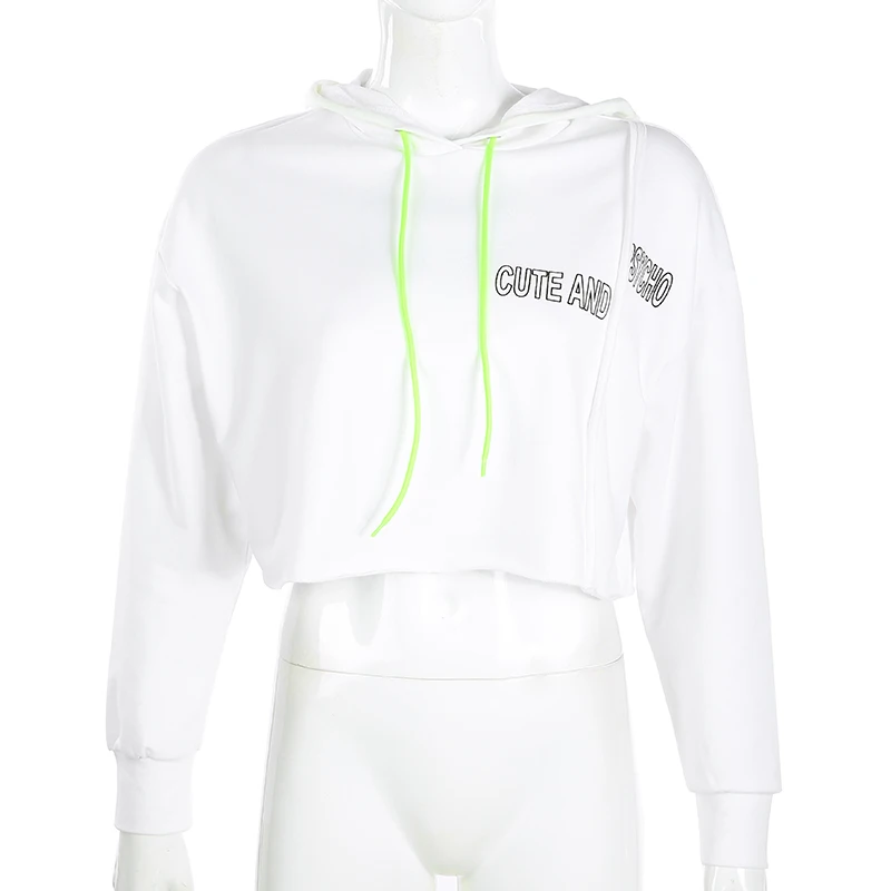 Waatfaak Hoody Whith женская укороченная Толстовка с буквенным принтом рукав «летучая мышь» контрастная уличная Короткая Толстовка Осень Зима