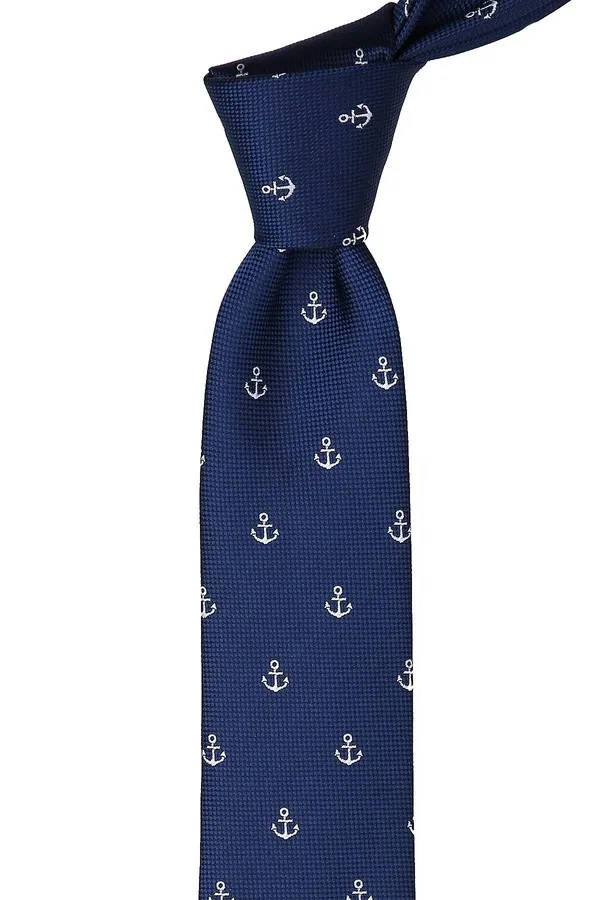 Тонкий галстук с темно-синим якорем SK7084