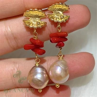 10 12mm multi color baroque pearl earring 18k ear stud party flawless real women irregular gift cultured jewelry dangle aaa