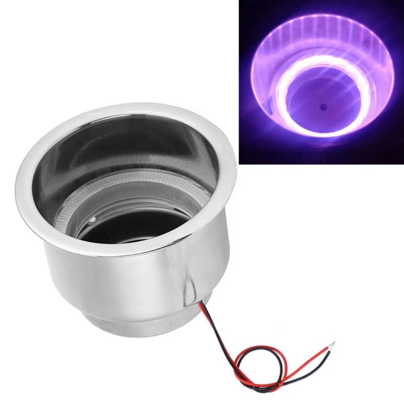12V 15LED Light Cup Holder Insert with Drain Stainless Steel Polished Marine RV Drink | Автомобили и мотоциклы