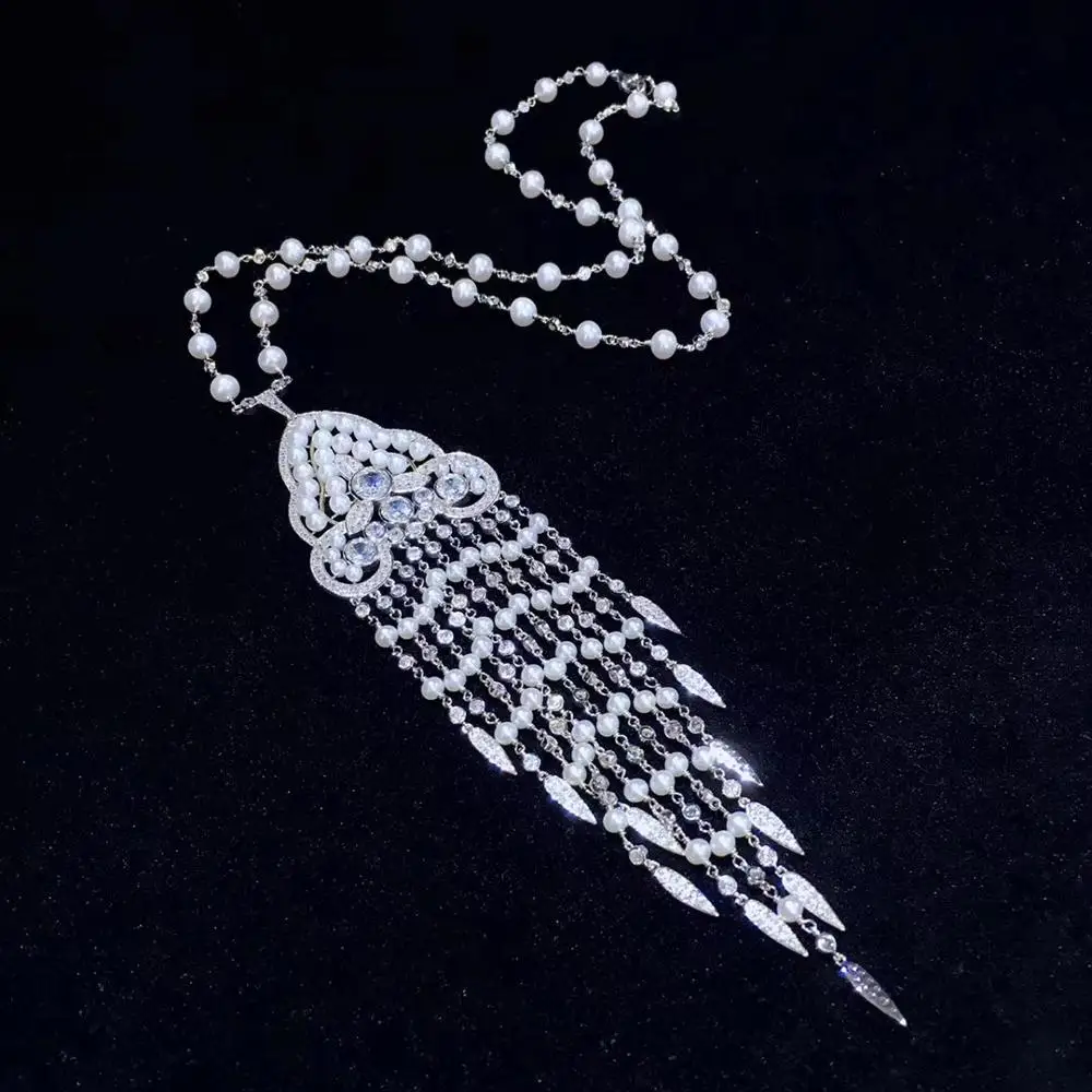 Цепочка с подвеской из натурального пресноводного жемчуга ожерелье серебра 925