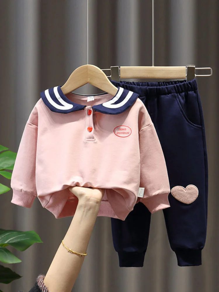 

Spring 2021 Cute Kids Girls Loose Casual Sports Hoodies Clothes Set Children Fashion Long Sleeve Sweatshirts 2pcs Suits Clothing