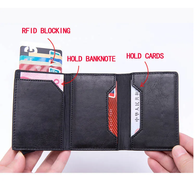 BISI GORO Противоугонный Rfid кредитный держатель для карт мужской кожаный металлический кошелек мужской кошелек для монет женский мини карбоновый чехол для ID карты на молнии