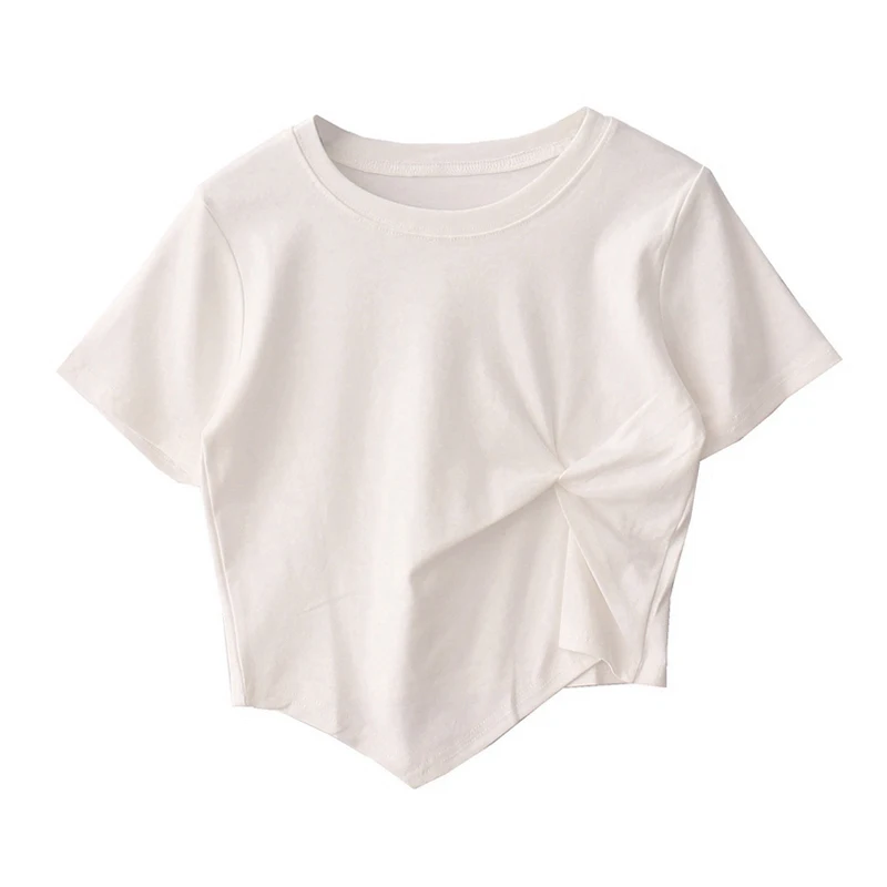 

2021 Summer New Streetwear Fashion Basic Solid T-shirt Women's Korean Style Casual Cotton Short Sleeve Crop Tops Lady Simplicity