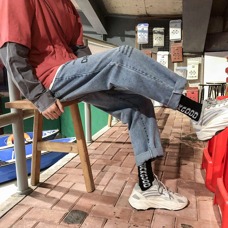 

Summer Men Baggy Oversized Jeans Casual Pants Denim 2020 Mens Hip Hop Harem Pants Vintage Casual Women Denim Pants Straight Pant