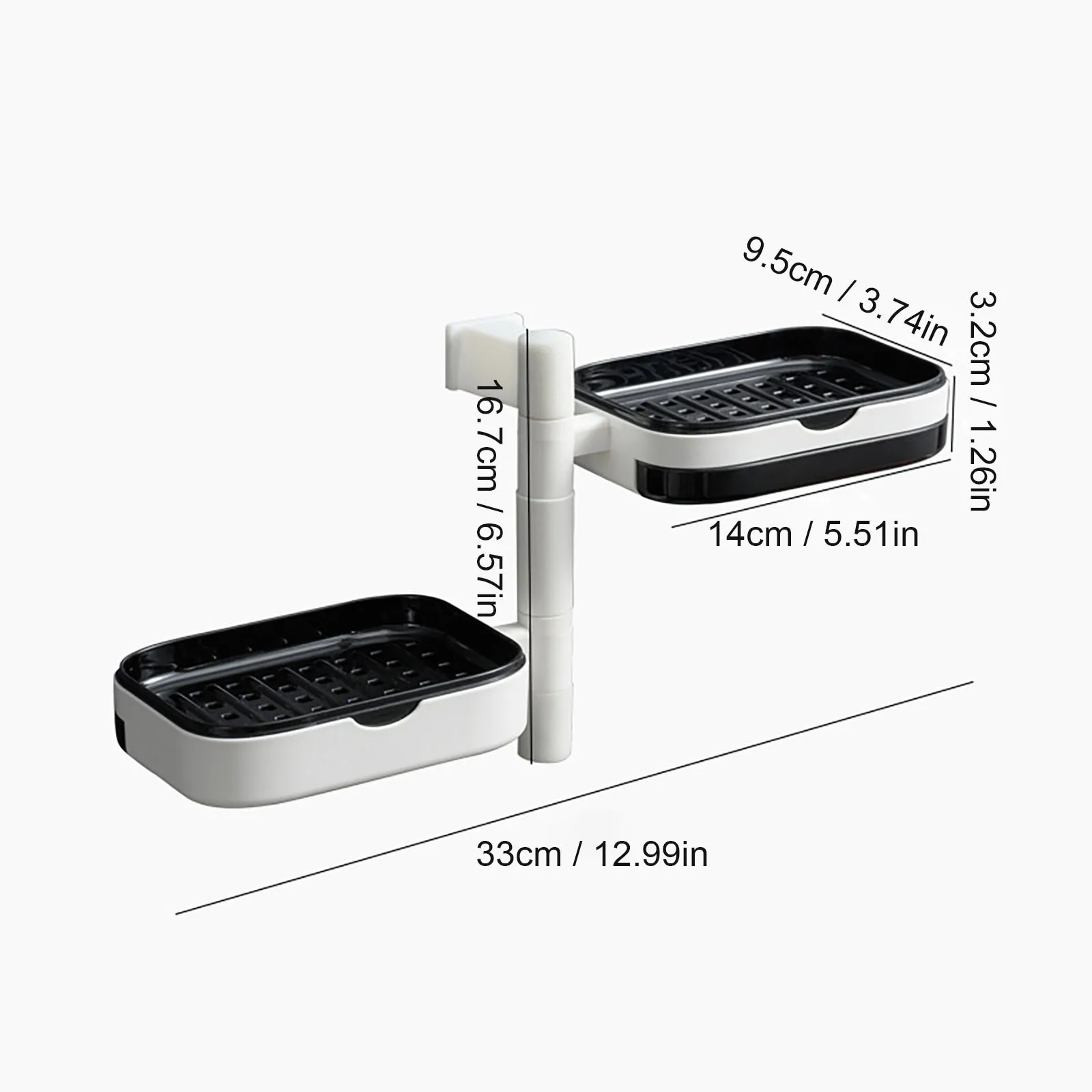 

Rotatable Soap Box, wall-mounted, non-perforated drainable toilet bathroom storage soap rack daily double three-layer Black #40